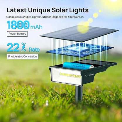 Consciot Solar Lights Outdoor Waterproof, 3000/5000/6500K Solar Spot Lights, Adjustable 170° Garden Lights for Outside Yard Landscape Lighting Pathway Halloween, IP65, Auto On/Off, 4 Pack, WS002UCW