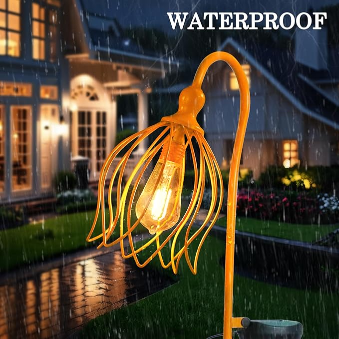 Bshine Solar Lights Outdoor Garden Decoration, Flower Metal Stake Waterproof Hanging LED Solar Lamp for Outdoor Patio, Yard Decoration Lawn Art, Walking Lights, 2PCS Yellow