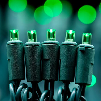 YULETIME 200 Green Wide Angle LED Christmas Lights, 66 Feet Green Wire UL Certified 5mm Holiday String Light Set (Green)