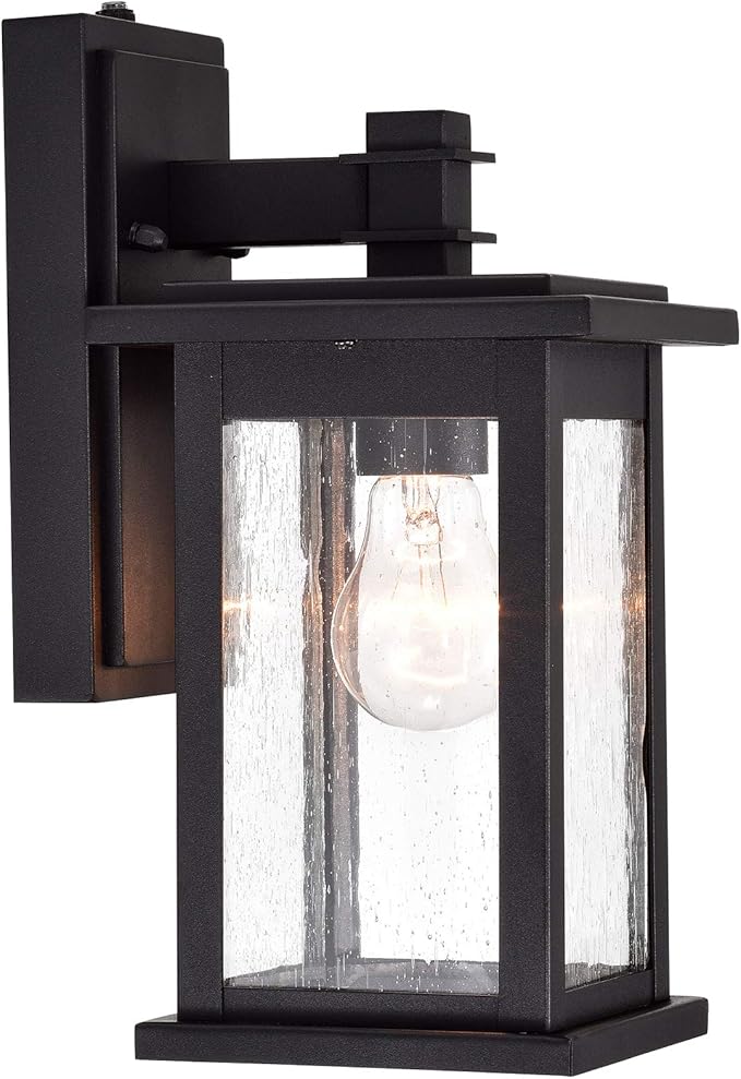 MICSIU 12.25" Dusk to Dawn Sensor Outdoor Wall Light, Textured Black Exterior Wall Sconce with Clear Seedy Glass, Anti-Rust Porch Light Fixtures for House, Garage, Patio, E26 Base, ETL Listed