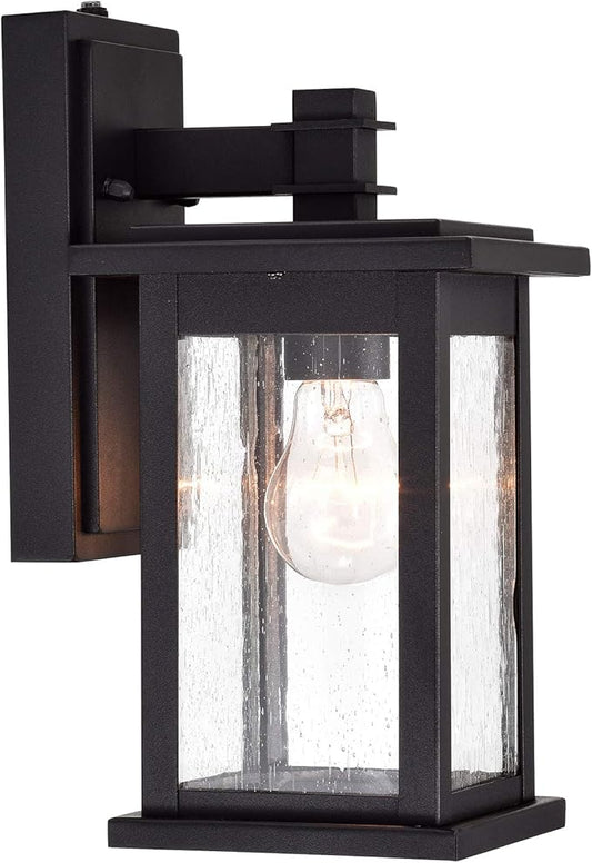 MICSIU 12.25" Dusk to Dawn Sensor Outdoor Wall Light, Textured Black Exterior Wall Sconce with Clear Seedy Glass, Anti-Rust Porch Light Fixtures for House, Garage, Patio, E26 Base, ETL Listed
