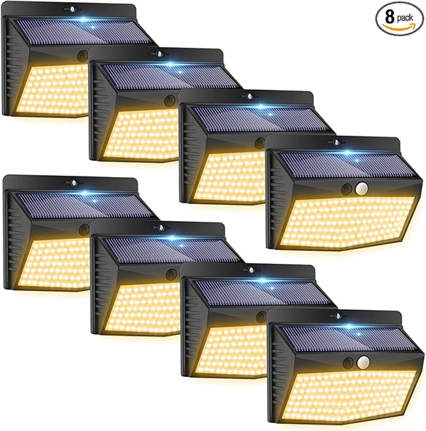 [138 LED/8 Packs] Solar Motion Sensor Lights Outdoor Waterproof with 3 Lighting Modes Wall Lights Solar Security | Lumora