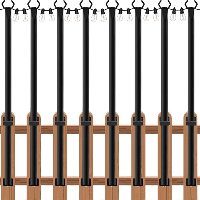 zoegi 8 Pack 5FT String Light Poles,Light Poles for Outside Lights with Fork,Outdoor Brackets Hanging Lights,Metal | Lumora