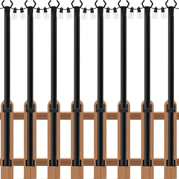 zoegi 8 Pack 5FT String Light Poles,Light Poles for Outside Lights with Fork,Outdoor Brackets Hanging Lights,Metal | Lumora