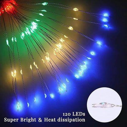 6 Pack 900 LED Outdoor Solar Ground Inserted Colorful Fireworks Lights with Telecontrol, Waterproof Solar&USB Powered Courtyard Lights,8 Modes DIY Light.