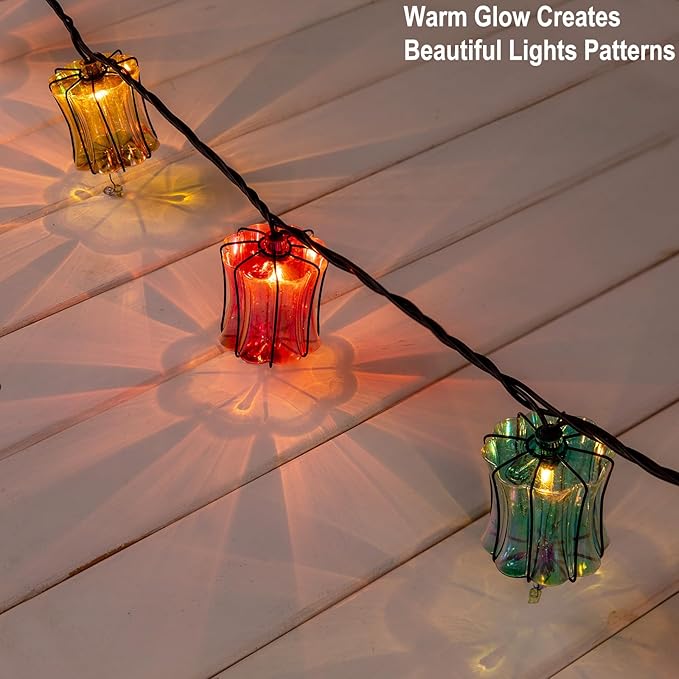 Outdoor String Lights Plug in with 10 Incandescent Bulbs, Multicolor Patio Lights Connectable Weatherproof Decorative Lantern String Lights for Gazebo Porch Bedroom Cottagecore Decor (Prism)