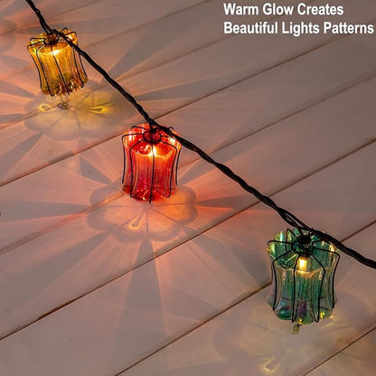 Outdoor String Lights Plug in with 10 Incandescent Bulbs, Multicolor Patio Lights Connectable Weatherproof Decorative Lantern String Lights for Gazebo Porch Bedroom Cottagecore Decor (Prism)