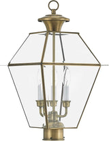 Livex Lighting Lantern 2384-01 Westover 3-Light Outdoor Post Head, Antique Brass | Lumora