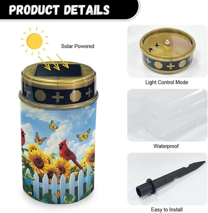 Butterfly Solar Lights Outdoor Waterproof Walkway Cardinal Sunflower Solar Lights for Outside Decorations in Memory of Loved Ones