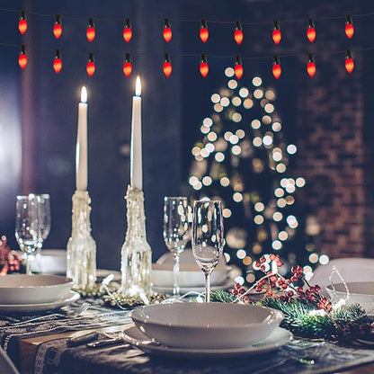 Abeja C7 Valentines Day Decorations Light, 25Ft Vintage Christmas Light with 27 Red Ceramic Bulbs(2 Spare), Hanging Romantic Red Lights for Valentine's Day Party Indoor/Outdoor