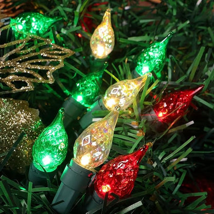 Red White and Green Christmas Lights C5 Glass 50 LED 13.5ft Plug in mini Warm String Lights ETL Certified Waterproof for Indoor/Outdoor Christmas Tree Holiday Decorations Connect Up to 36 Strands