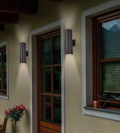 Kira Home Enzo 16" 2-Light Modern Indoor/Outdoor Wall Sconce, Weatherproof Up Down Light, Cylinder Metal Shade + Oil Rubbed Bronze Finish