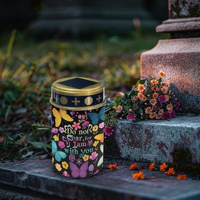 Cemetery Decorations for Grave Butterfly Solar Cross for Cemetery Grave Waterproof Dusk to Dawn Sensor Solar Grave Lamp for Cemetery Bereavement Gifts 2 Pack
