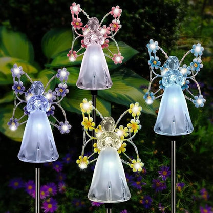 Angel Solar Lights, 2 Pack, LED Garden Outdoor Decoration, Blue, Stainless Steel and Plastic, 7 White LEDs, Waterproof IP44, Solar Powered