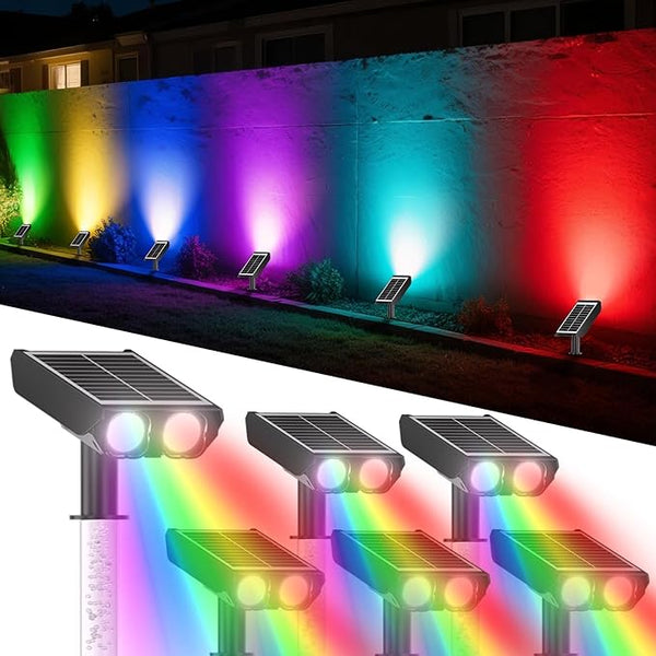 RGB Solar Spot Lights Outdoor with PC Light Guide Column, 8 Lighting Modes Christmas Landscape Lighting, IP65 | Lumora