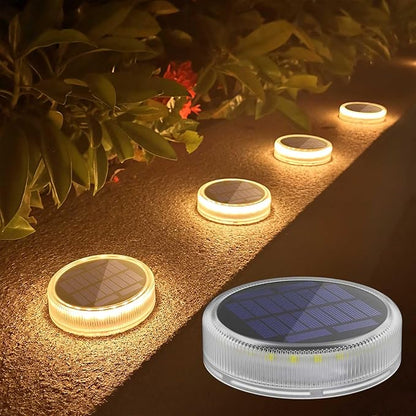Lacasa 4-Pack Solar Deck Lights Outdoor Waterproof LED, Garden Step Lights Solar Powered Driveway Dock Lights Marine, Dusk to Dawn Lighting for Yard Patio Pathway, Round, Warm White