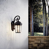 Kichler Courtyard 26.5" 3 Light Outdoor Wall Light with Clear Seeded Glass in Rubbed Bronze | Lumora
