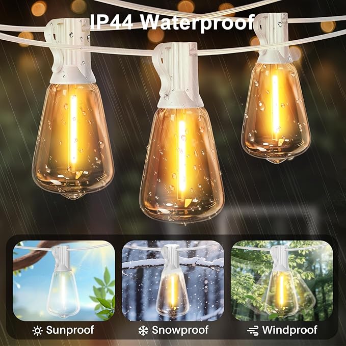 LAMPHOME Outdoor String Lights, 26FT Patio Lights with 12+1 ST38 LED Edison Bulbs (1 Spare), Connectable String | Lumora