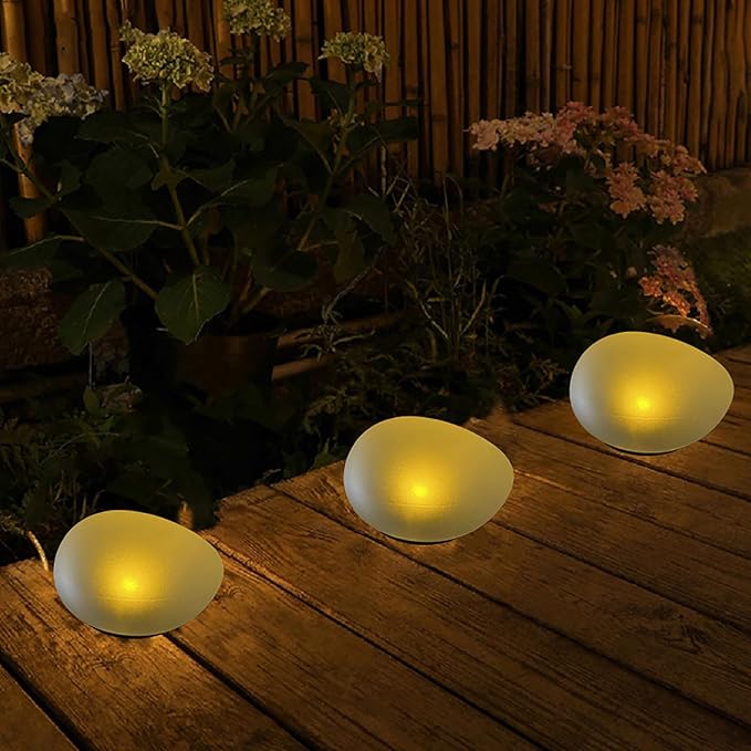 Solar Pebble Light, Waterproof Solar LED Garden Lighting Stone lamp Ground Lamp Outdoor Wall Lamp for Outdoor Landscape Yard Path Fence Lawn Tree Park Decoration Lights (Warm White 1pcs)