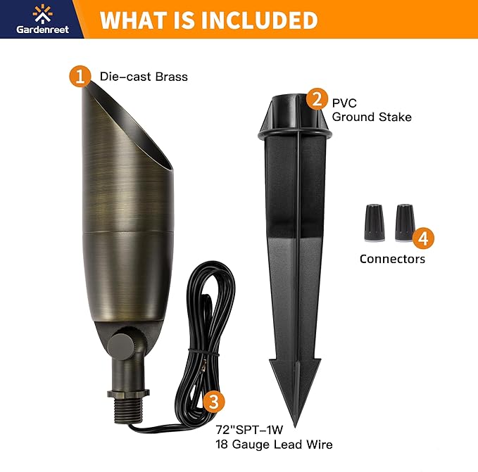 Gardenreet All Brass Landscape Lighting - LED Low Voltage Spotlights Outdoor, 12V Wired Uplights, Spot Lights | Lumora