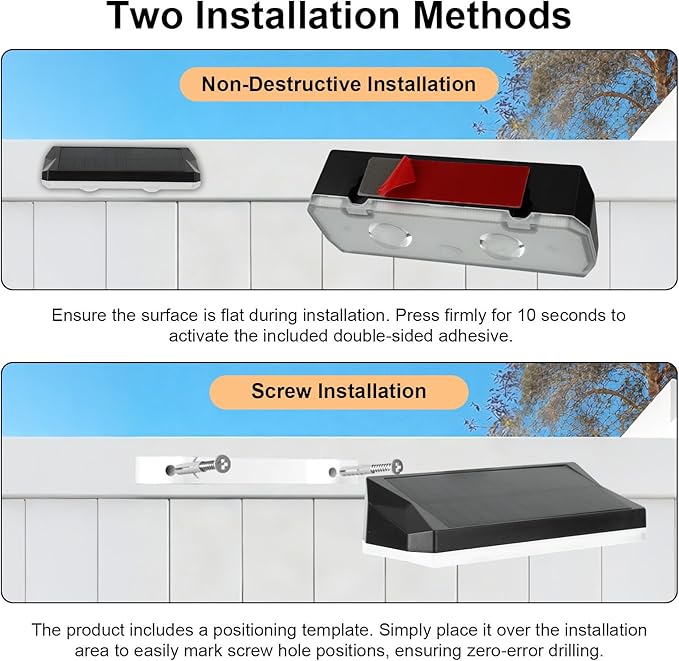 Solar Fence Lights Outdoor Waterproof LED, 13 Lighting Modes, Solar Outdoor Lights Dual Installation IP65 Energy Saving Solar Garden Lights, For Backyard Railings Steps Patio Walls Home Decoration