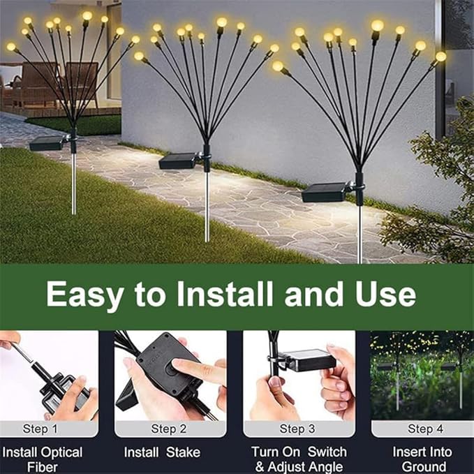 8-Pack 64 LED Solar Swaying Lights Outdoor Solar Powered Firefly Lights Garden Decor Waterproof Pathway Light Wind Landscape Lights Warm Yellow for Pathway Lawn Patio Courtyard Decor (White)
