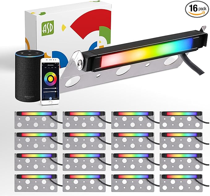 ASD LED 7 Inch Retaining Wall Light Fixture, Hardscape Paver Lighting | RGBW, App & Voice Control, Waterproof, ETL Listed | 3W 110LM RGB-2700K-6500K 12V | Landscape Step Illumination | Black, 16 Pack