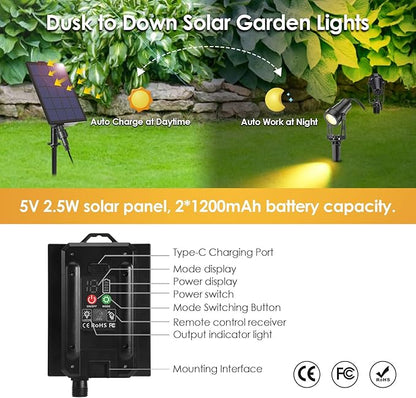 B-right Solar Spot Lights Outdoor, 8 Modes IP65 Waterproof Solar Powered Garden Spotlights 4-in-1 Landscape Lighting Auto On/Off with Remote Solar Uplights for Patio Pathway Tree 2700K Warm White