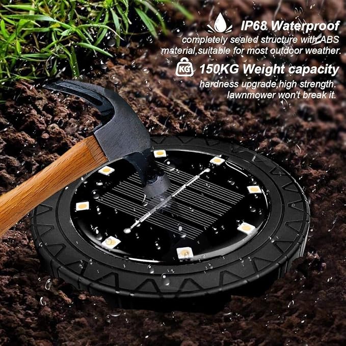 QUQUQ Solar Pathway Lights Solar Powered Ground Lights Waterproof Outdoor LED Disk for Garden Yard Patio Decor(8 Pack)
