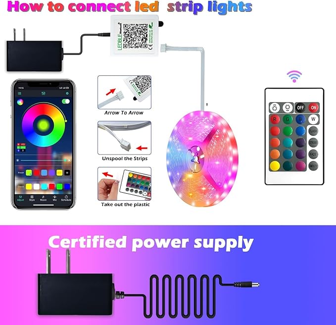 41FT Led Strip Lights,Long Smart Led Light Strips Music Sync 5050 RGB Color Changing Rope Lights,Bluetooth APP/IR | Lumora