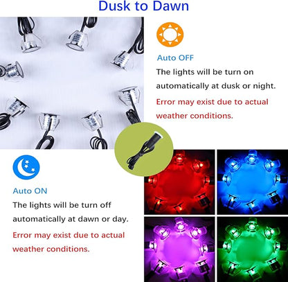 LED Outdoor Deck Lights with Photocell, RGB Φ1.18in Low Voltage 12V DC IP67 Waterproof, Remote Dimmable Multi Color Change, Electric Wired Recessed Stair Step Landscape Lighting, 8 Pack Black