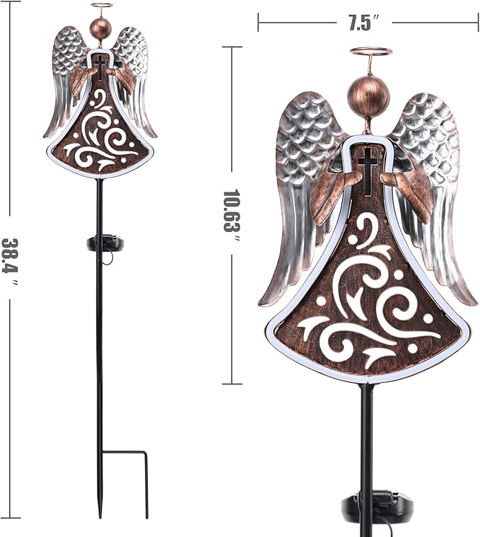Bshine Solar Angel Garden Outdoor Lights, Solar Cemetery Grave Decoration Waterproof Metal Stakes, Sympathy Memorial Gift, Garden Lawn Terrace Yard Art Easter,Solar Lights for Cemetery