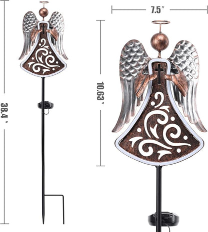 Bshine Solar Angel Garden Outdoor Lights, Solar Cemetery Grave Decoration Waterproof Metal Stakes, Sympathy Memorial Gift, Garden Lawn Terrace Yard Art Easter,Solar Lights for Cemetery