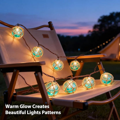 Decorative String Lights Plug in with 10 Incandescent Bulbs, Nautical Fishing Float String Lights Connectable Weatherproof for Indoor Home Tiki Bar Decor and Outdoor Patio Decorations (Aqua Blue)