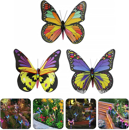 VICASKY 3pcs Solar Fiber Optic Color Changing Butterfly Garden Pathway Lights Outdoor Waterproof LED Lawn Solar Lamps for Yard and Patio Decor