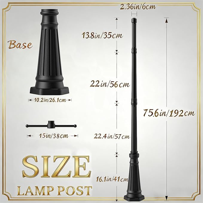Universal Outdoor Post Light Pole with Hanging Arm, Black Cast Aluminum Pole with 2.36" Fitter Mount, 76in Tall | Lumora