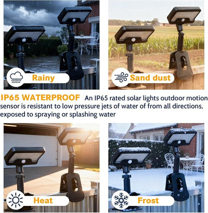 Pacify Clip On Solar Lights Outdoor with Motion Sensor, 92 LED 600LM Solar Clip On Lights, 360° Adjustable Clamp Solar Lights Outdoor Waterproof for Fence Deck Gutter Camping(2 Pack Cool White 6000K)