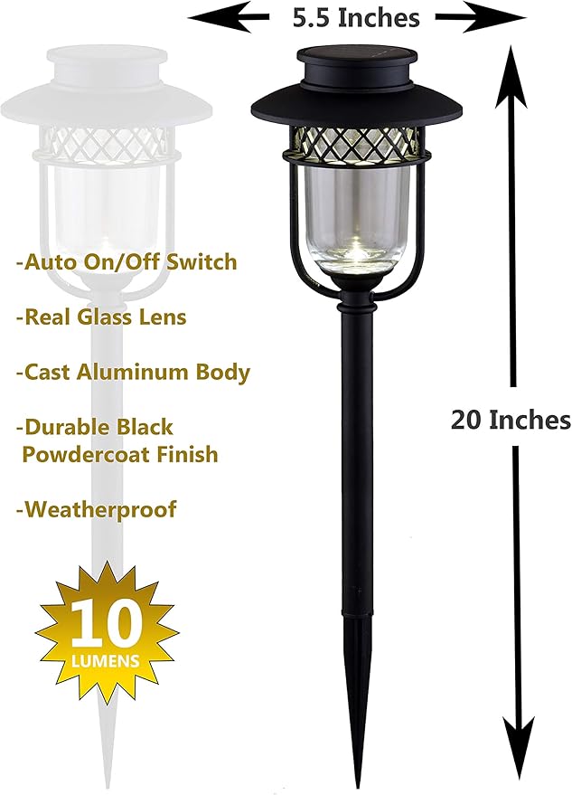 Classy Caps GL1101 High-Performance Solar Landscape Light, Black - 2 Pack – Outdoor LED Pathway Lighting for Yard, Garden, and Patio