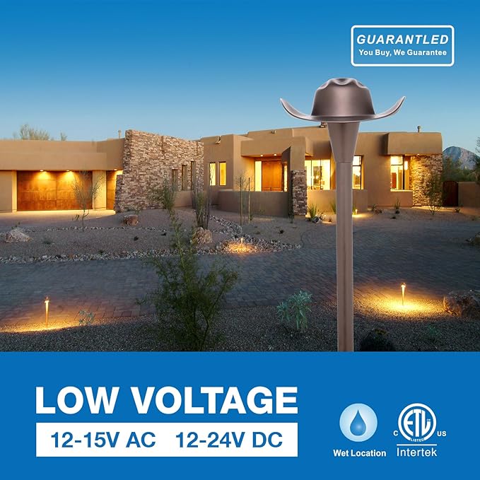 Low Voltage Landscape Path Lighting 6 Pack, 3CCT Selectable LED Path Lights, Aluminium Pathway Lights Wired, ORB Finish 12V 24V DC Compatible with Transformer, US Design Patented, Cowboy Hat