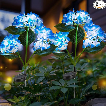 Solar Flower Lights, Solar Garden Lights, 2Pack IP65 Waterproof LED Hydrangea Stake Lights for Garden Decor Pathway Patio Yard (Blue)