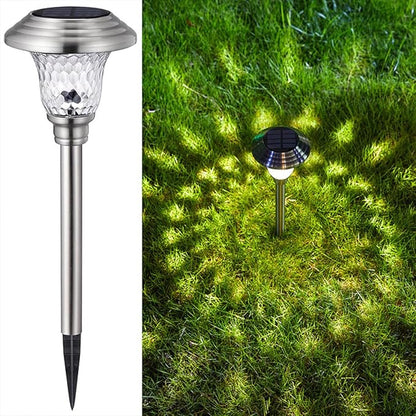 2pcs Solar Garden Path Lights Stainless Steel Glass LED Landscape Lighting Waterproof Outdoor Solar Energy Ground Spike Lamps for Lawn Patio Walkway