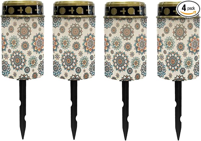 Bohemian Boho Floral Solar Garden Lights Fairy Lights Solar-Powered Lights for Outside,Led Solar-Lantern Flameless Solar Stake Lights Warm White Solar Pathway Lights Landscape Lighting