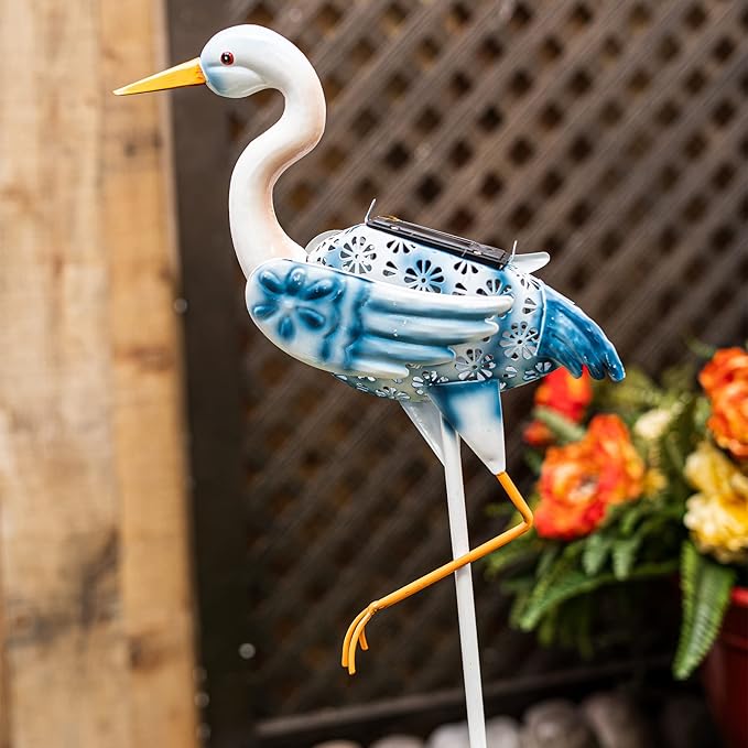 Crosslight Flamingo & Crane Solar Garden Stake | Waterproof LED Decor Light for Yard, Law, Patio, Porch, Pathway | 8 Hours Illumination with Rechargeable Battery Included - 2 Pack
