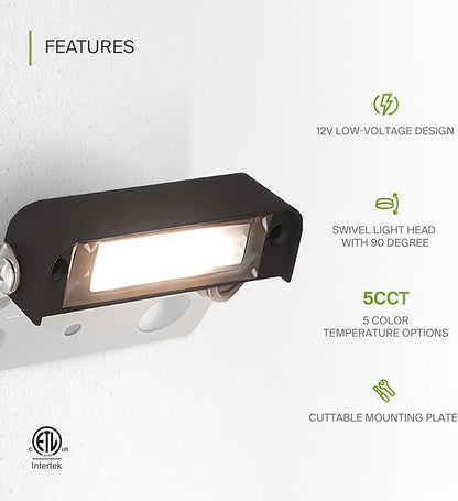 ASD LED 4 Inch Retaining Wall Light Fixture, Hardscape Paver Lighting | 5CCT, Low Voltage, Swivel, Waterproof, ETL Listed | 2W 130LM 2200K-5000K 12V | Landscape Step Illumination | Bronze, 4 Pack