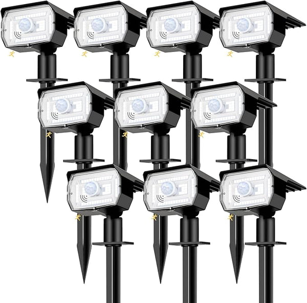 nipify 10 Pack Solar Lights Outdoor Waterproof, 3 Modes Motion Sensor Spot Lights,Solar Powered Spotlights 2-in-1 | Lumora