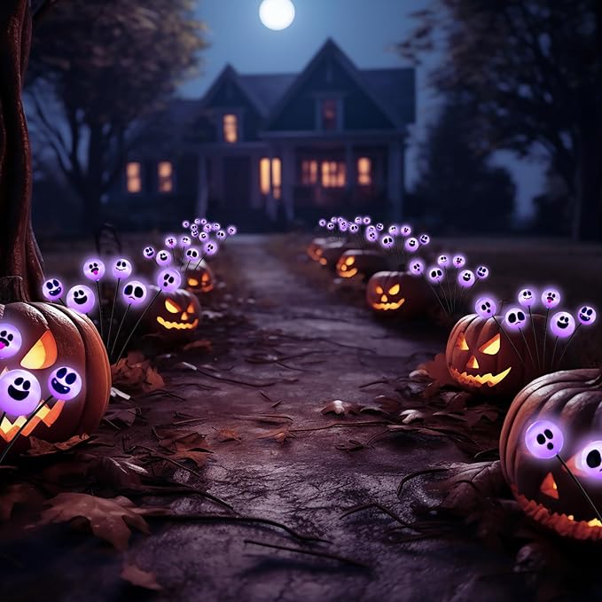 Tuanse 2 Pcs Outdoor Halloween Decorations Waterproof Halloween Solar Lights Scary Ghost Lights for Garden Yard Lawn Pathway (Purple)