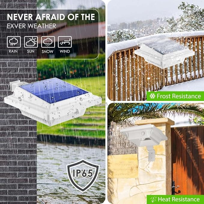 Gutter Lights, 40 LED Solar patio Lights, Deck and Fence Lights for Wall, Backyard, Porch, Patio, Pool, Step & Yard, Garden & Pathway (8 Pack White)