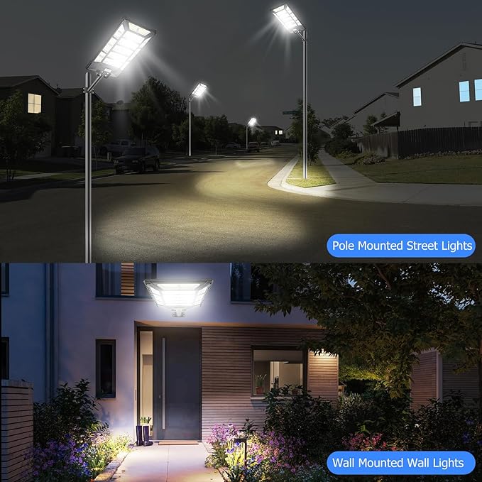 6000W Solar Street Lights Outdoor 600000LM 1028 Beads Commercial Parking Lot Lights Dusk to Dawn Waterproof Solar Security Flood Lights with Motion Sensor and Remote for Road Yard Driveway