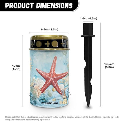 ZOUTAIRONG Red Starfish Solar Glass Light Garden Stake Light, Cemetery Decorations for Grave Outdoor Lights, Garden Lawn Yard Patio Decor-2 Pack
