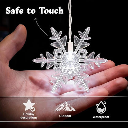 LED Christmas Lights, 70 Mini LED Icicle Lights with Snowflakes on 9.5FT - 5MM Wide Angle White Bulbs, IP68 Waterproof & ETL Certified for Outdoor/Indoor